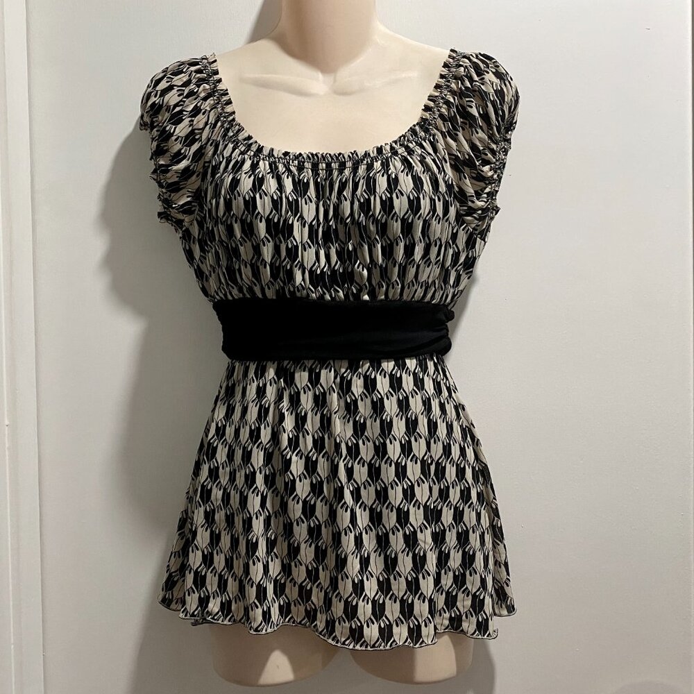 Max Studio Vintage Mesh Babydoll Y2K Coquette Fairy Stretch Blouse Top SP